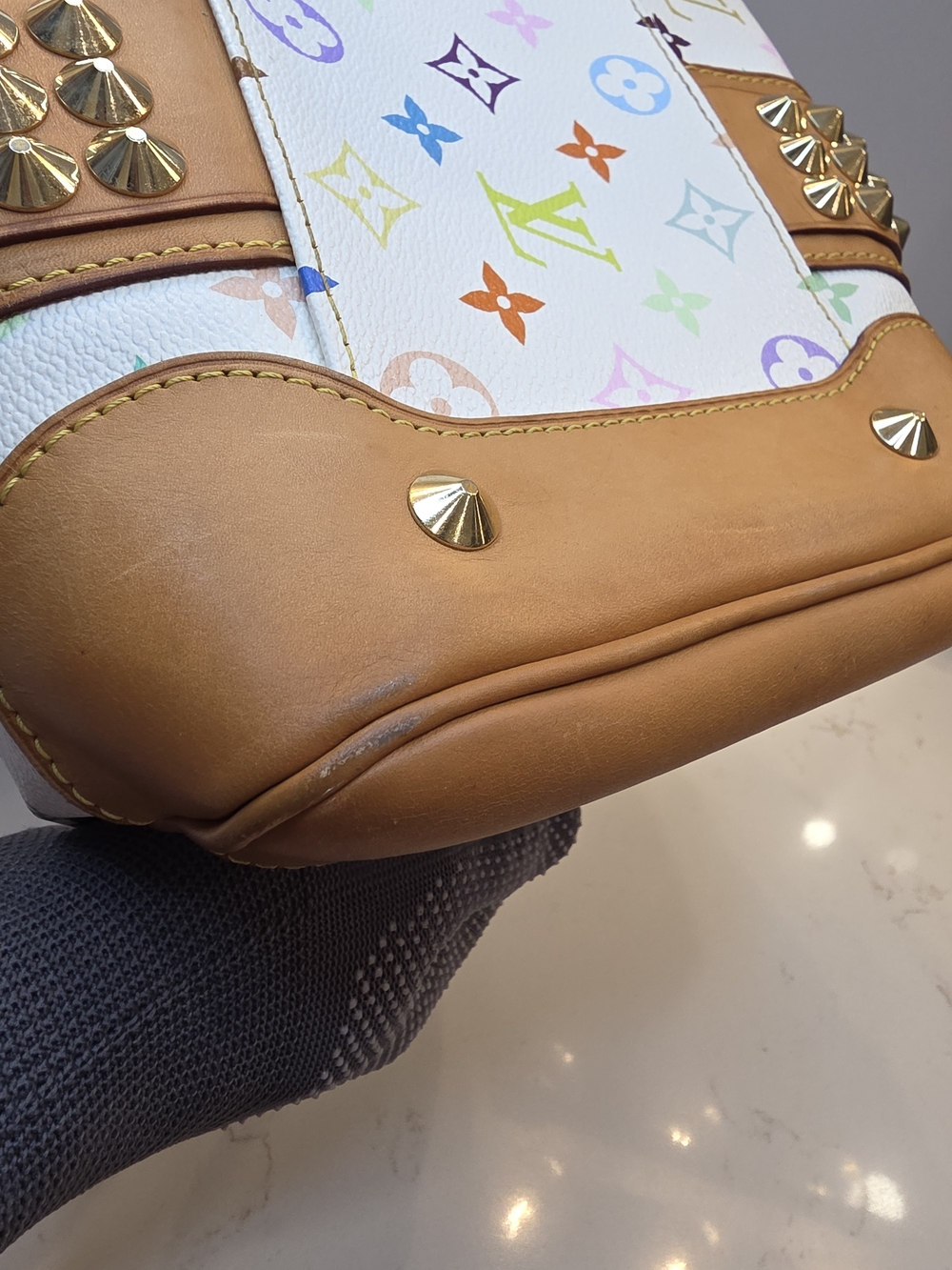 Louis Vuitton Multicolor White Canvas Studded Satchel - Picture 12 of 15